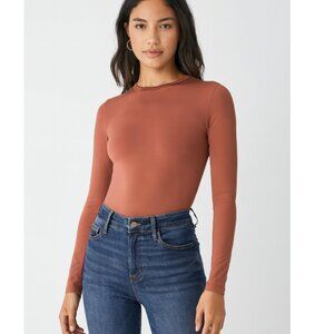 PUMIEY Bodysuit Womens Medium Brown Long Sleeve Crewneck Stretch Layering New
